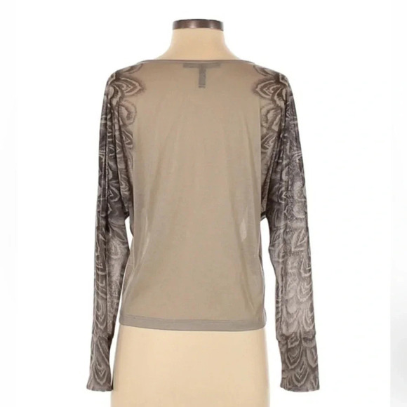 BCBGMAXAZRIA | Lucia Tan Bohemian Sheer Printed Long Sleeves Blouse Size L Large - Picture 3 of 11